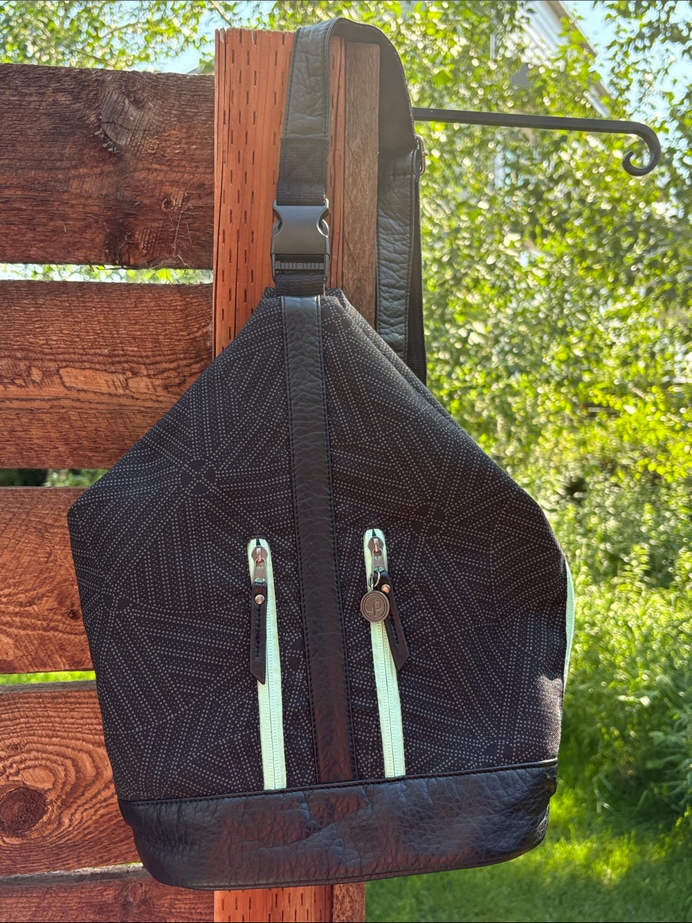 Pistil Sling Bag Black with Mint Zippers